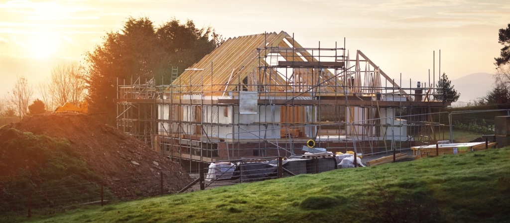 Home under construction on a building site