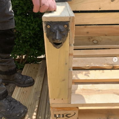 A bear bottle opener, installed by Pickard Properties to improve outdoor spaces for tenants