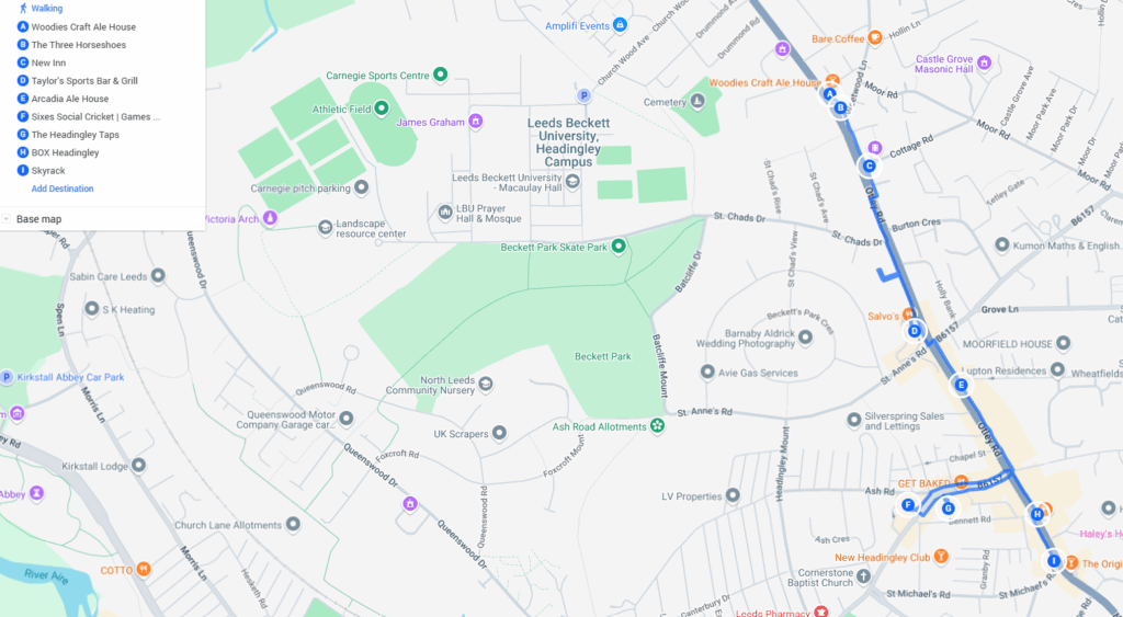 A map of the first half of the Otley Run, Leeds
