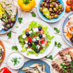 Greek food dishes on a table