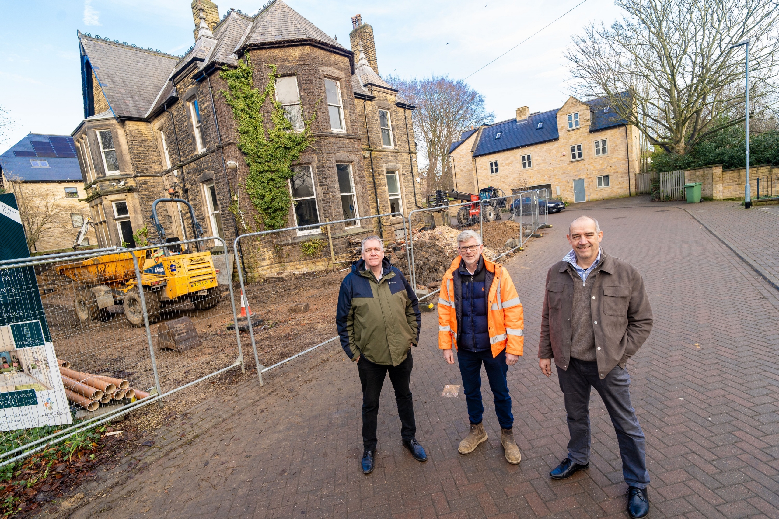 Pickard Properties team and contractors outside Burton Grange Victorian villa in Far Headingley as refurbishment works begin at Spinning Acres development.